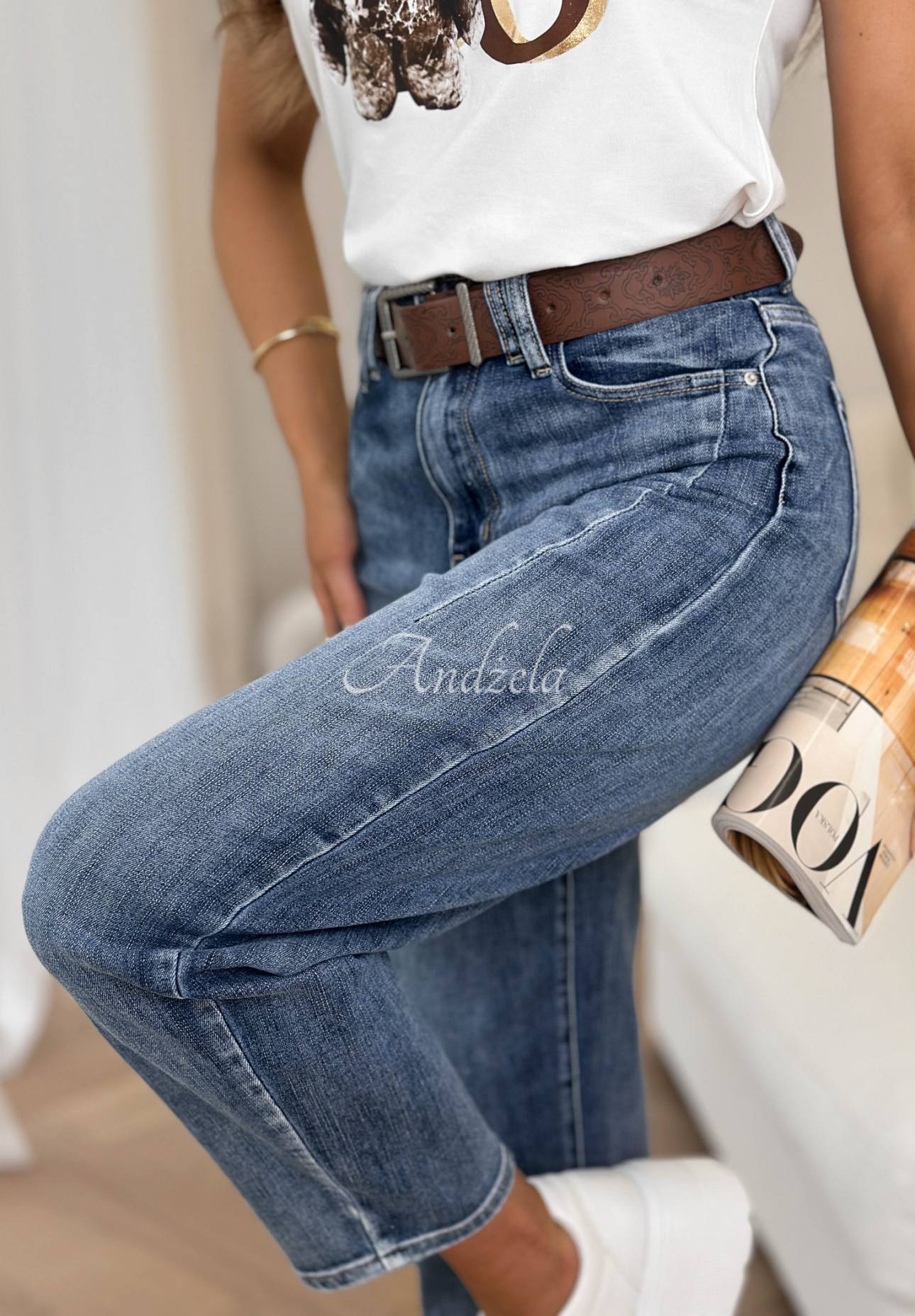 Mom-Fit Jeans mit Gürtel Are You Sure Blau