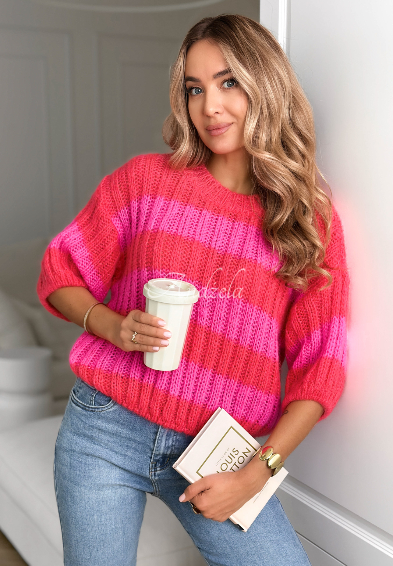 Gestreifter Pullover mit Mohairanteil Fashion Stripes Rosa