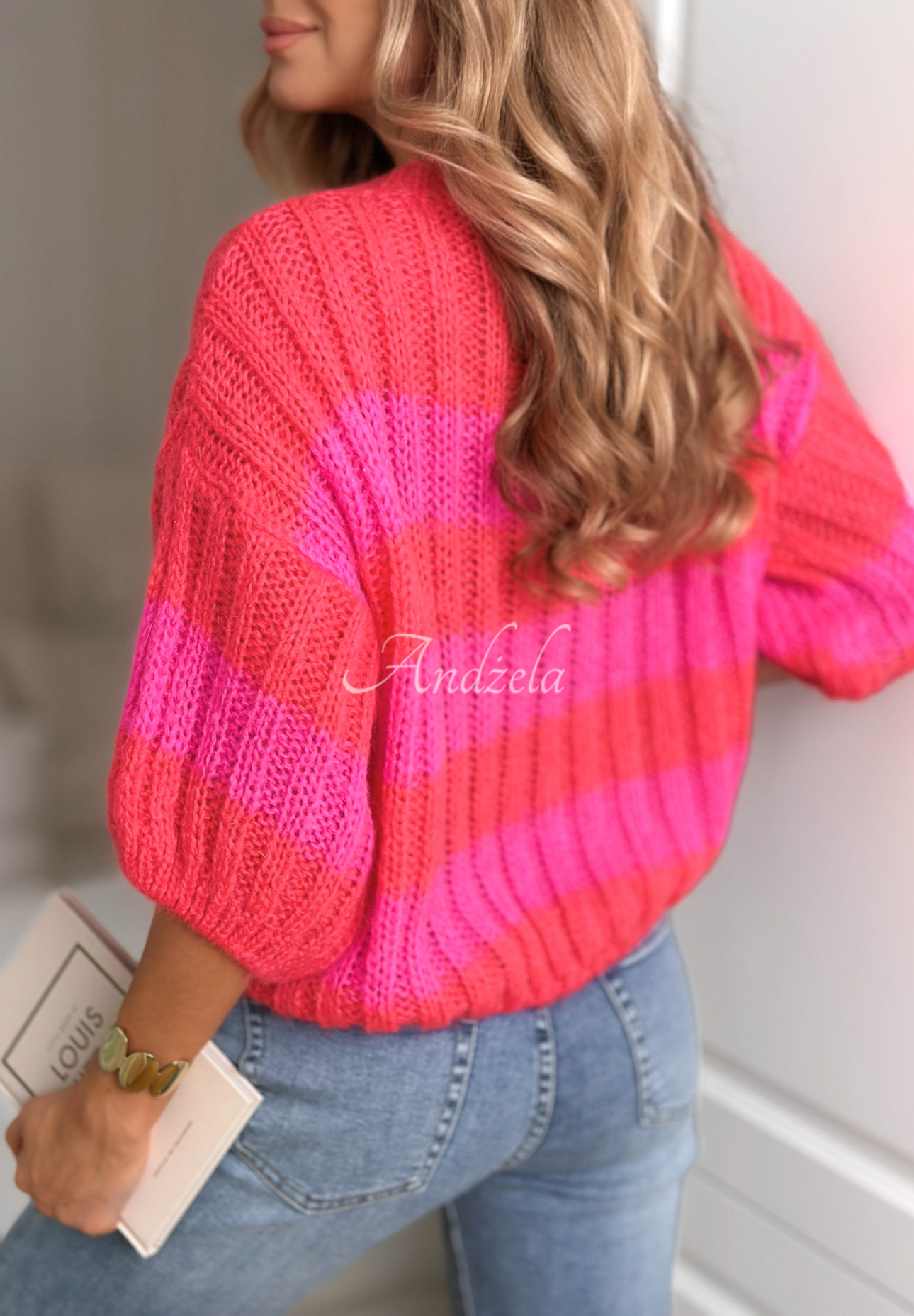 Gestreifter Pullover mit Mohairanteil Fashion Stripes Rosa