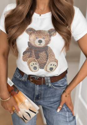 Baumwoll-T-Shirt mit Teddyb&auml;r und Kristallen Jetty Bear Wei&szlig;