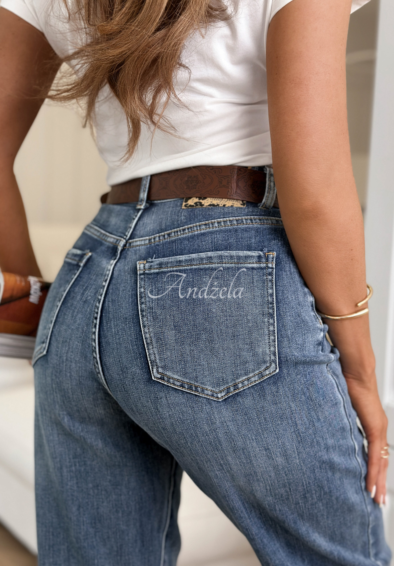 Mom-Fit Jeans mit Gürtel Are You Sure Blau