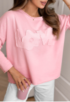 Bluse z napisem Flowers & Love Puderrosa