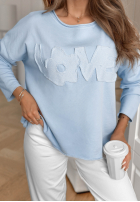 Bluse z napisem Flowers & Love Blau