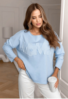 Bluse z napisem Flowers & Love Blau