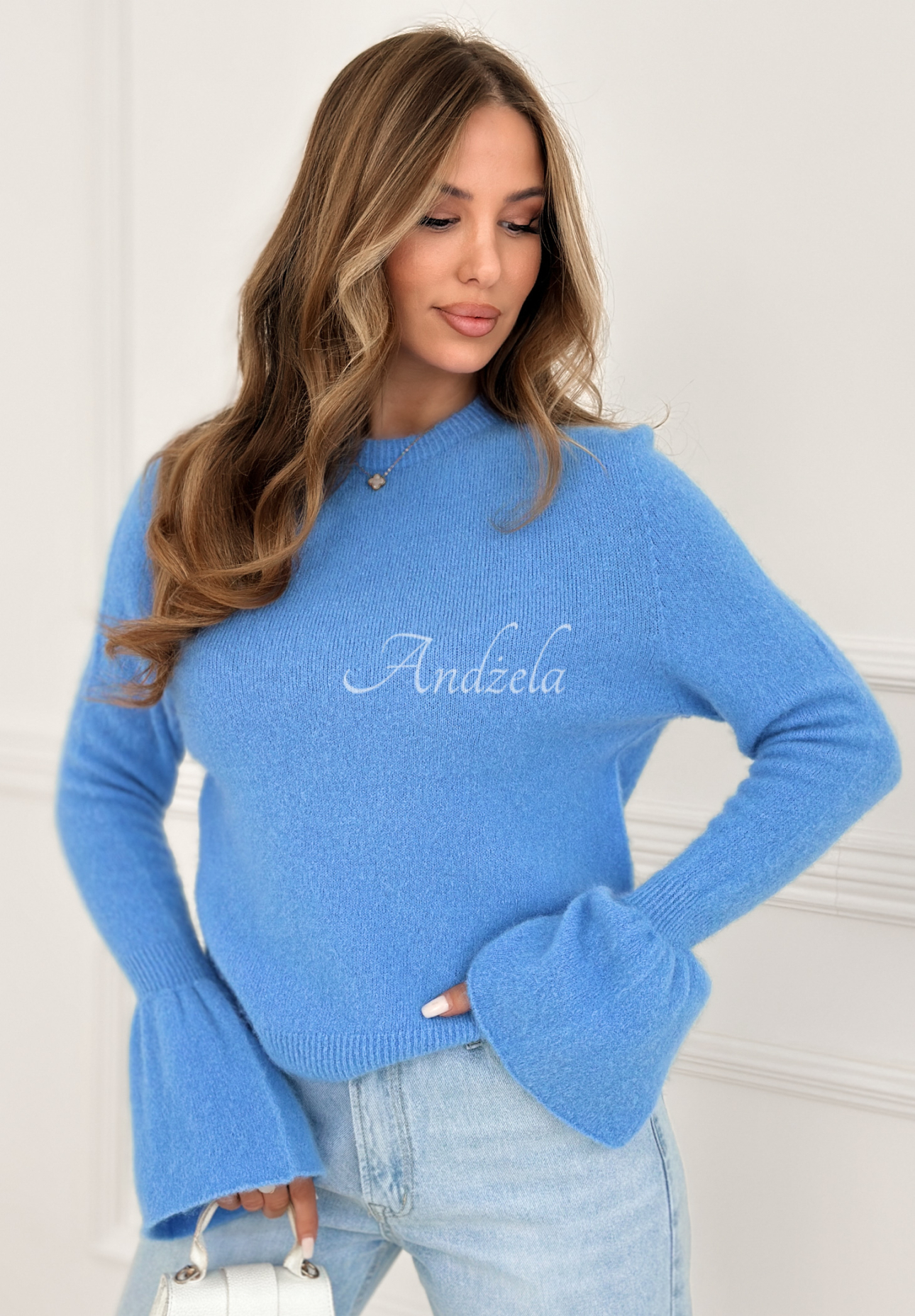 Weicher Pullover mit weiten Ärmeln und Alpaka Spring Smoothie Himmelblau