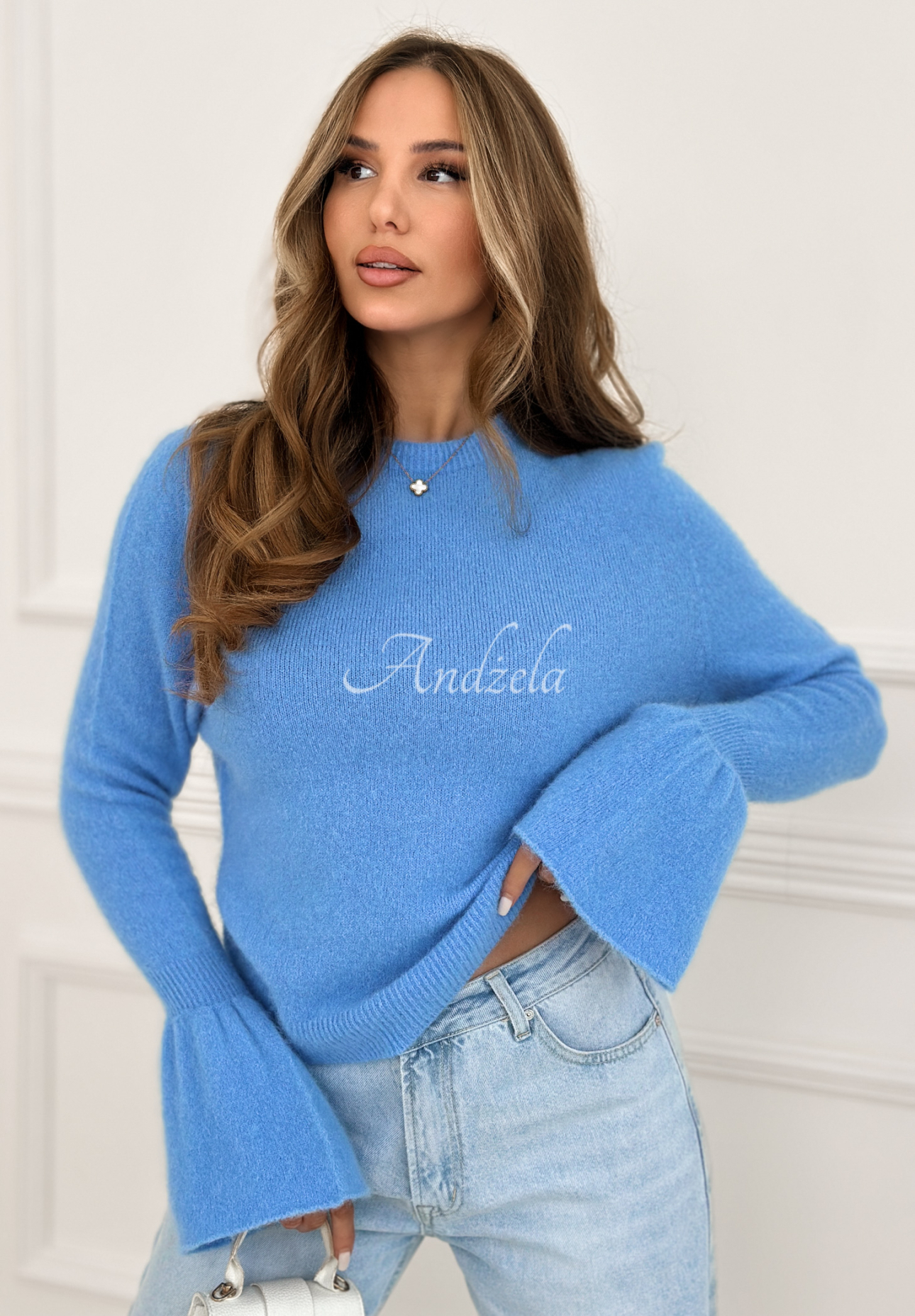 Weicher Pullover mit weiten Ärmeln und Alpaka Spring Smoothie Himmelblau