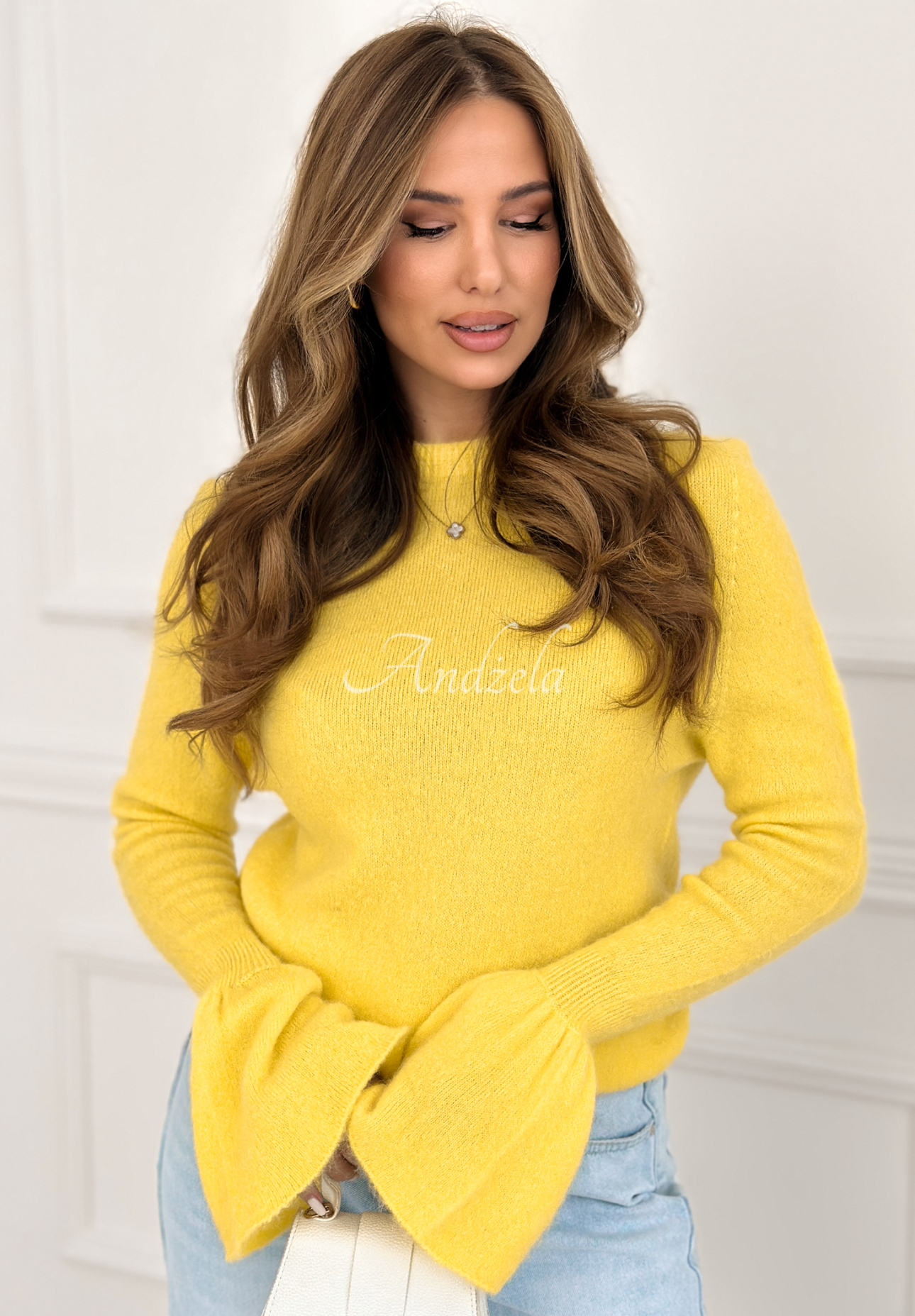 Weicher Pullover mit weiten Ärmeln und Alpaka Spring Smoothie Gelb