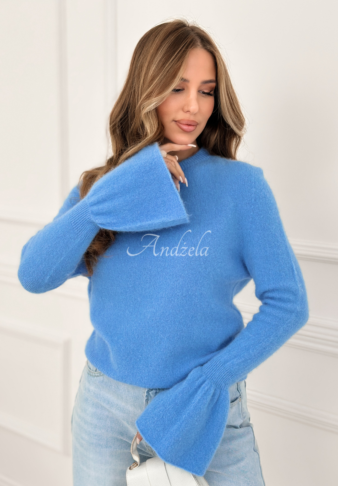 Weicher Pullover mit weiten Ärmeln und Alpaka Spring Smoothie Himmelblau