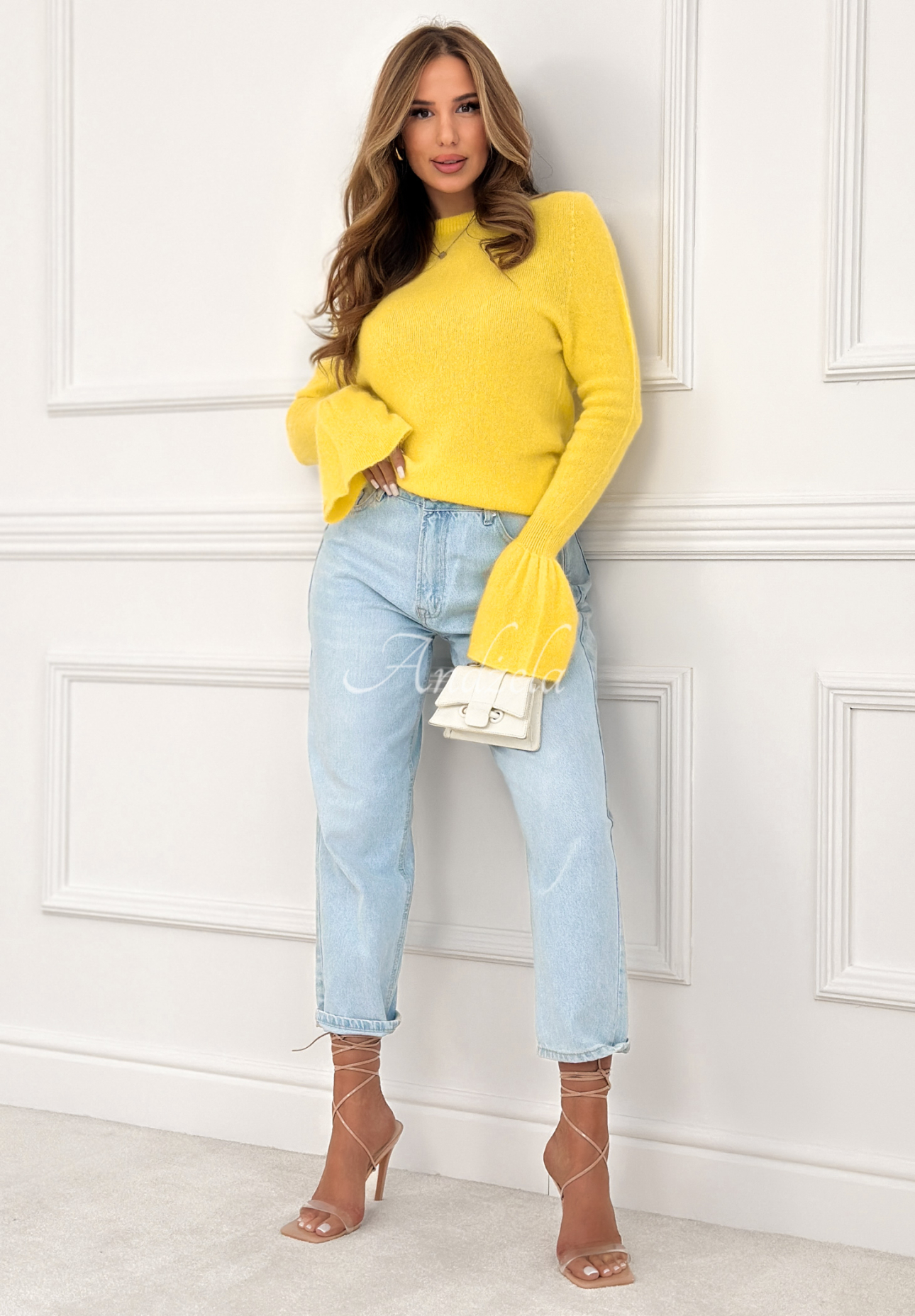 Weicher Pullover mit weiten Ärmeln und Alpaka Spring Smoothie Gelb