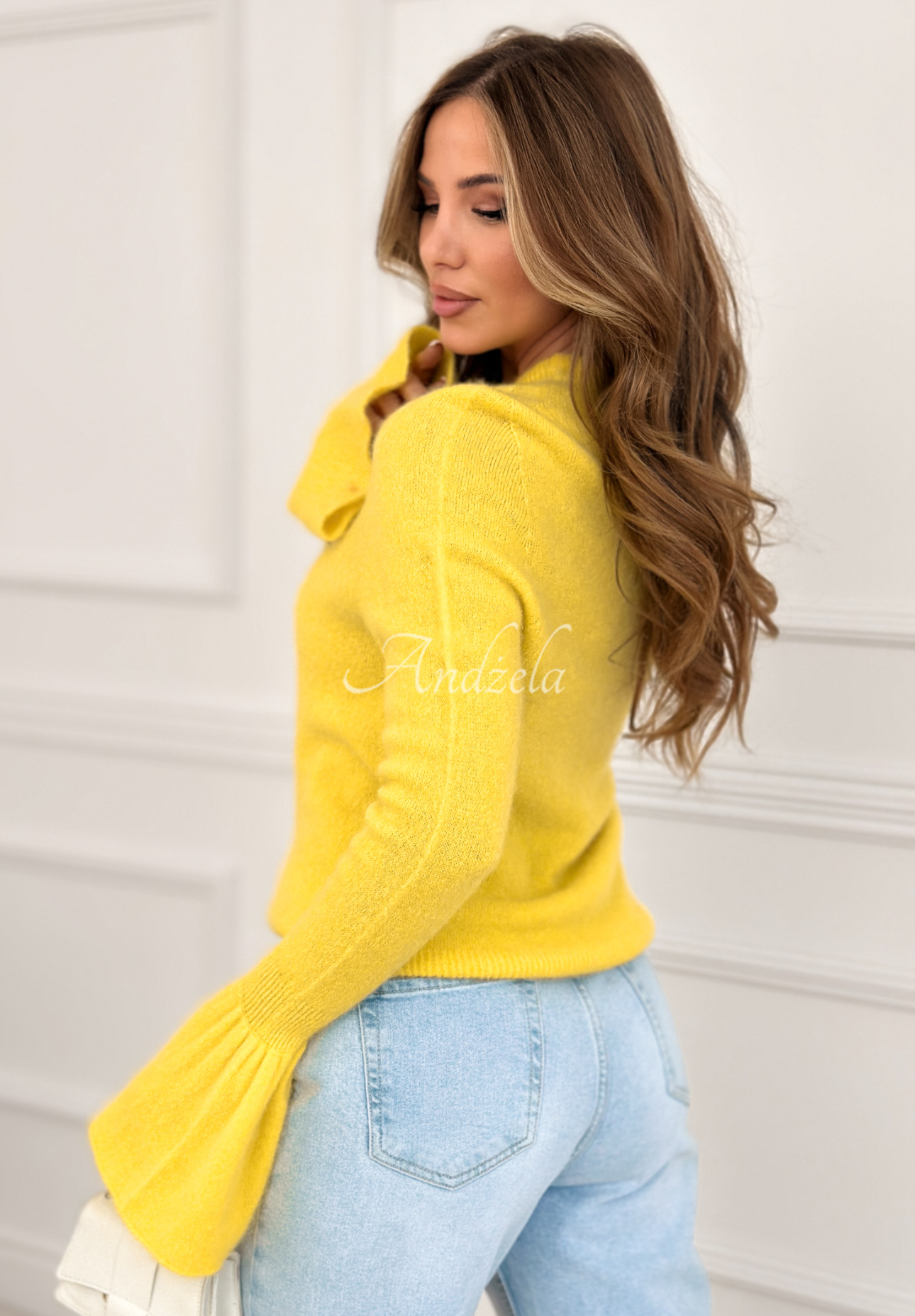 Weicher Pullover mit weiten Ärmeln und Alpaka Spring Smoothie Gelb