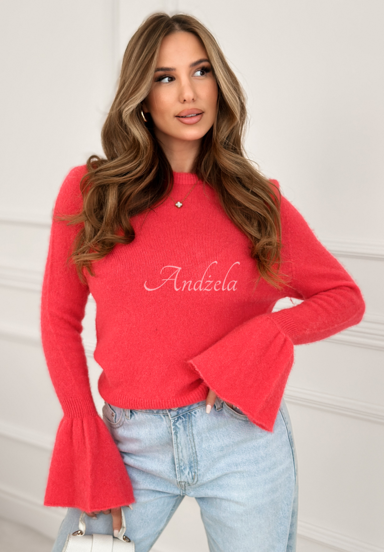 Weicher Pullover mit weiten Ärmeln und Alpaka Spring Smoothie Korallenrot