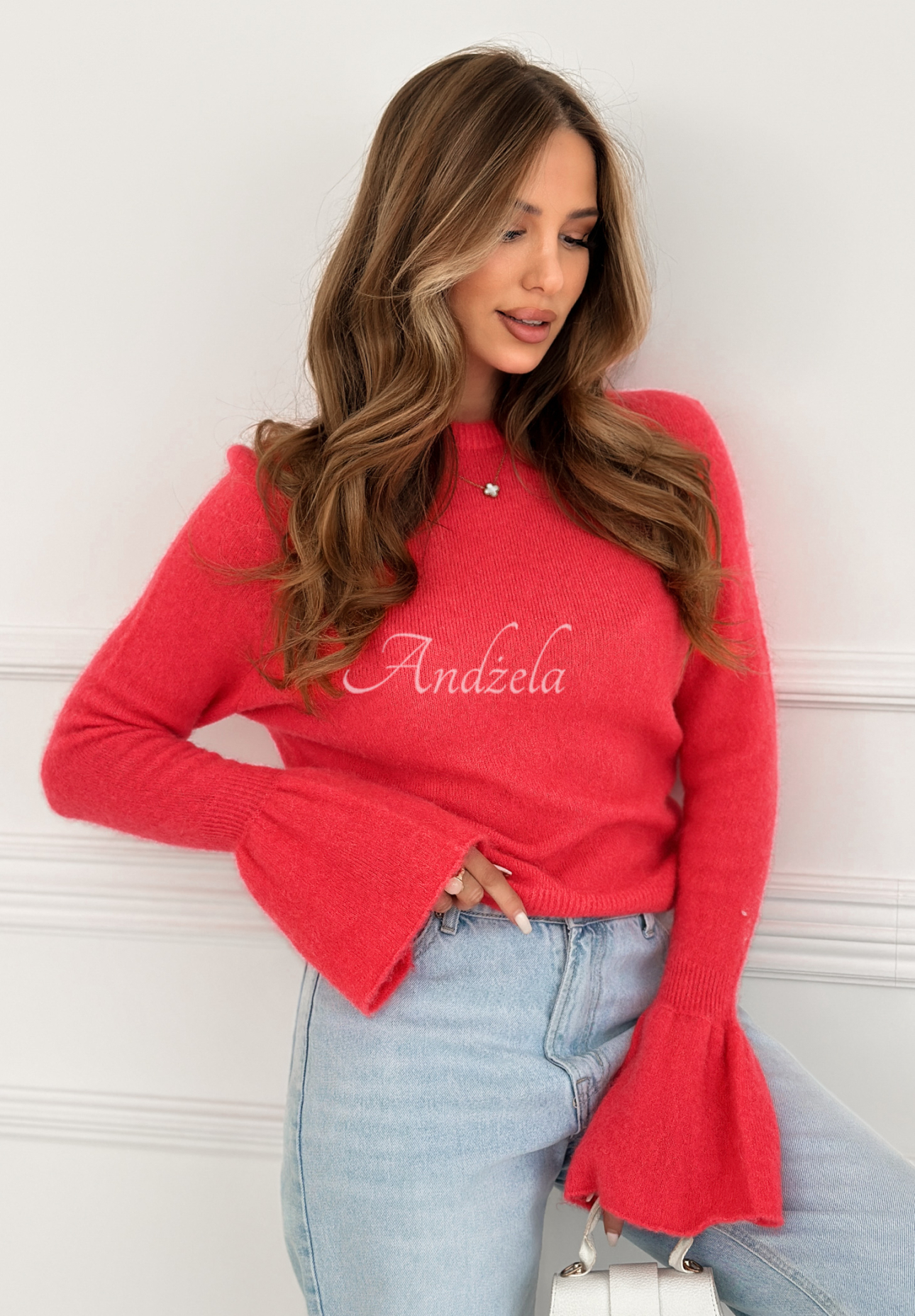 Weicher Pullover mit weiten Ärmeln und Alpaka Spring Smoothie Korallenrot
