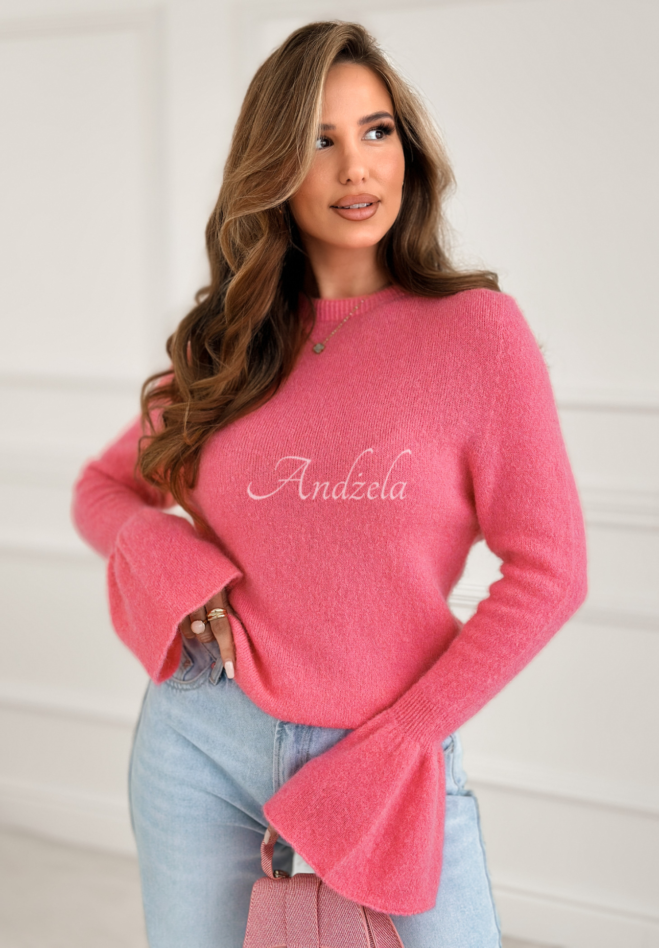 Weicher Pullover mit weiten Ärmeln und Alpaka Spring Smoothie Rosa