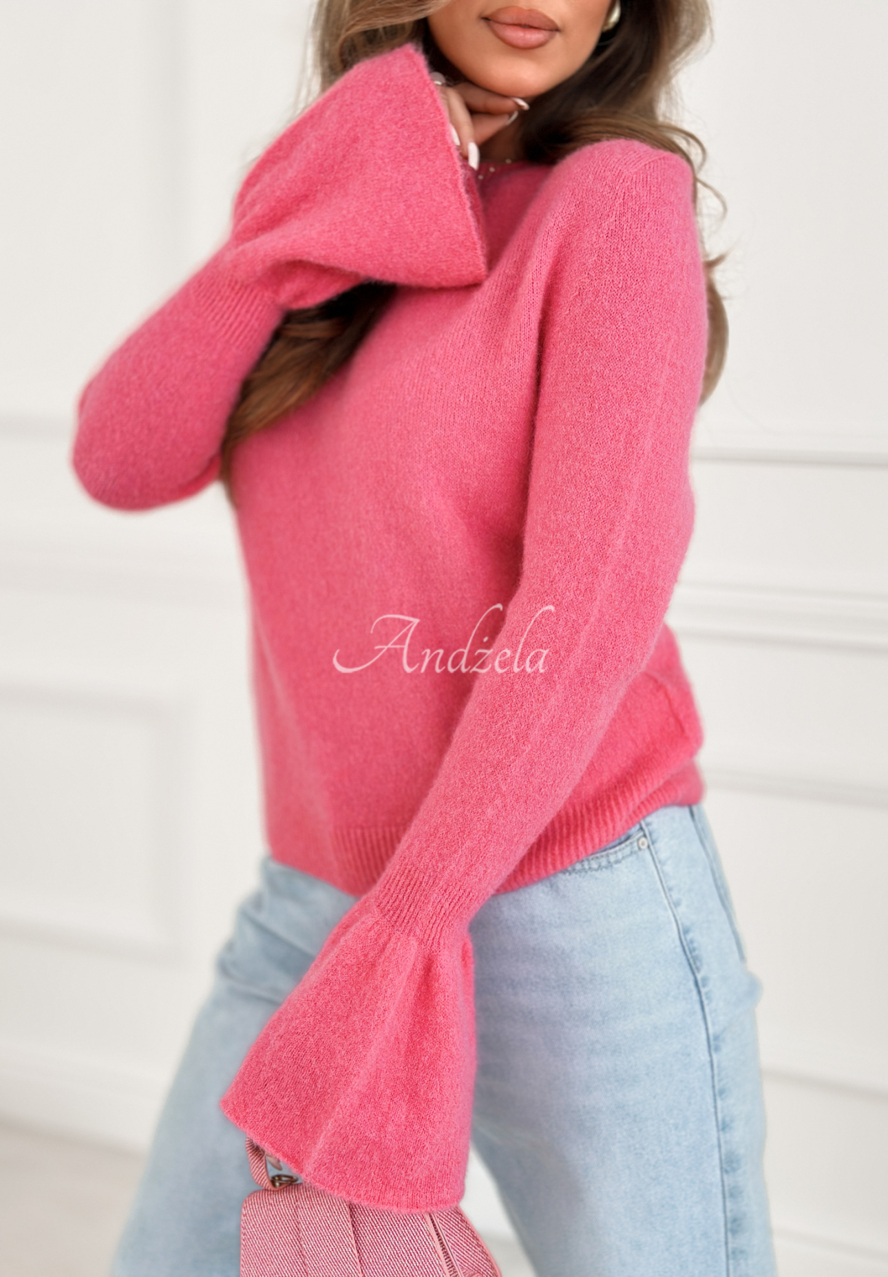 Weicher Pullover mit weiten Ärmeln und Alpaka Spring Smoothie Rosa