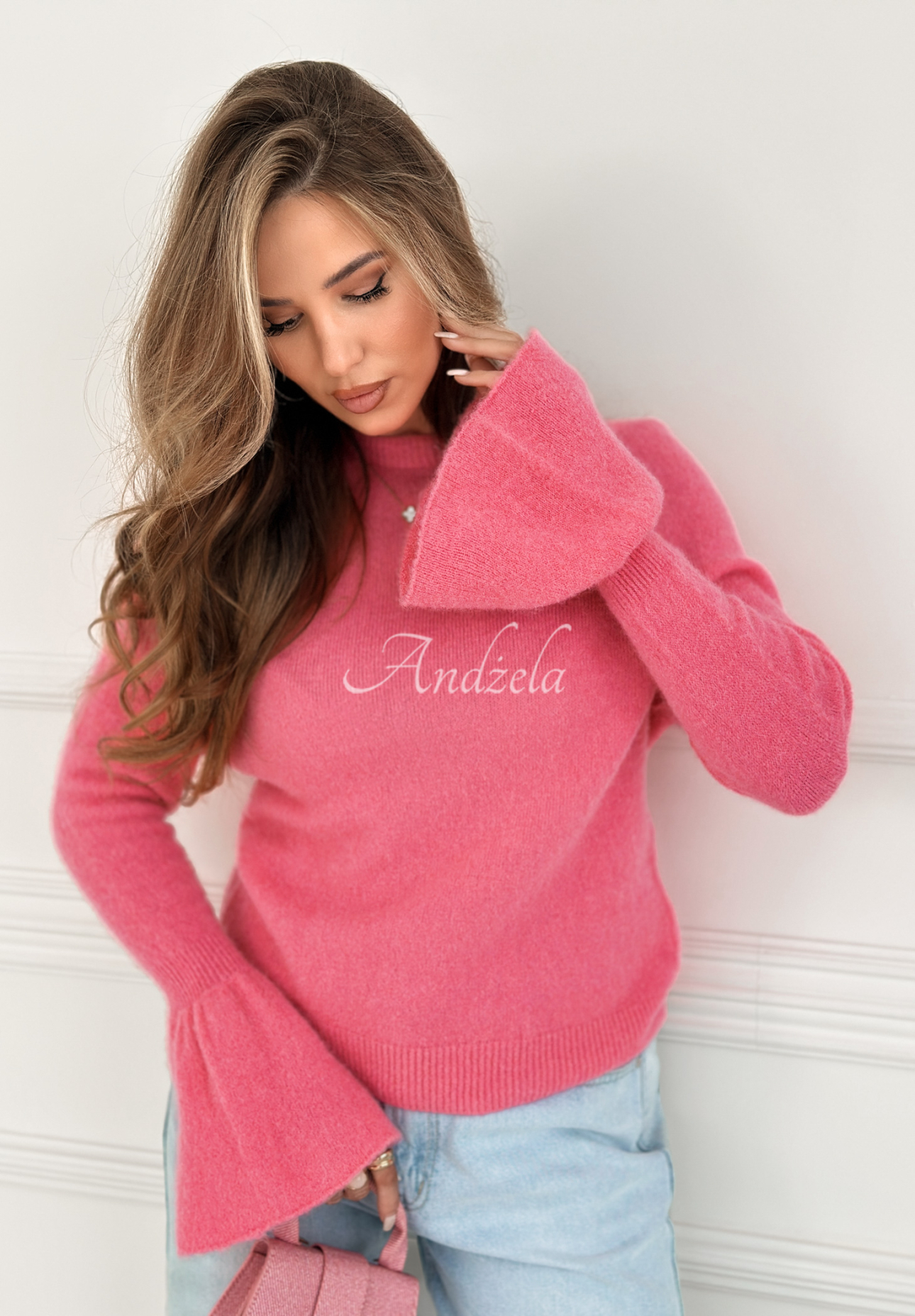 Weicher Pullover mit weiten Ärmeln und Alpaka Spring Smoothie Rosa