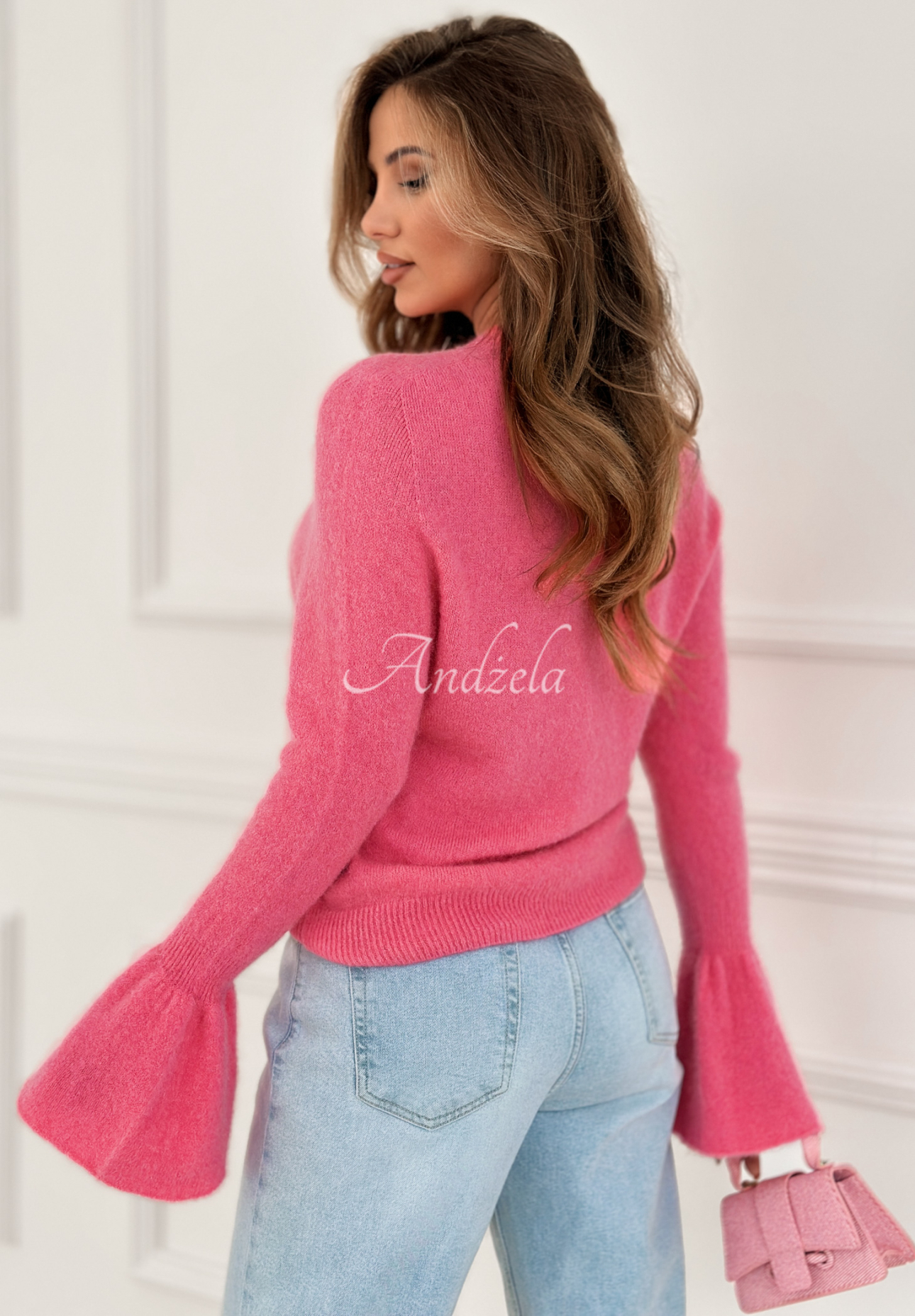 Soft sweater with wide sleeves and alpaca Spring Smoothie pink
