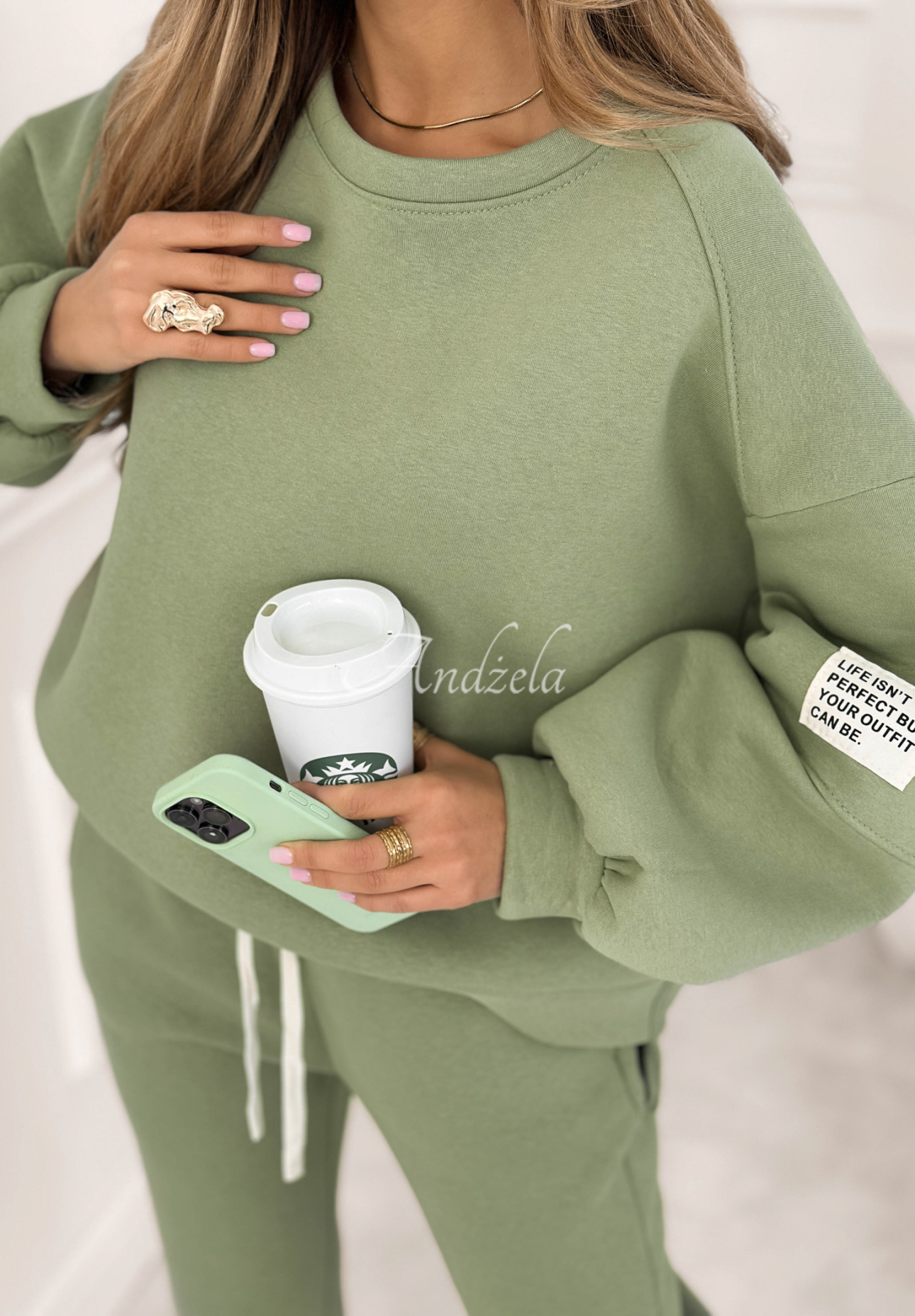 Baumwoll-Trainingsanzug Fits Me Perfectly salbeigrün