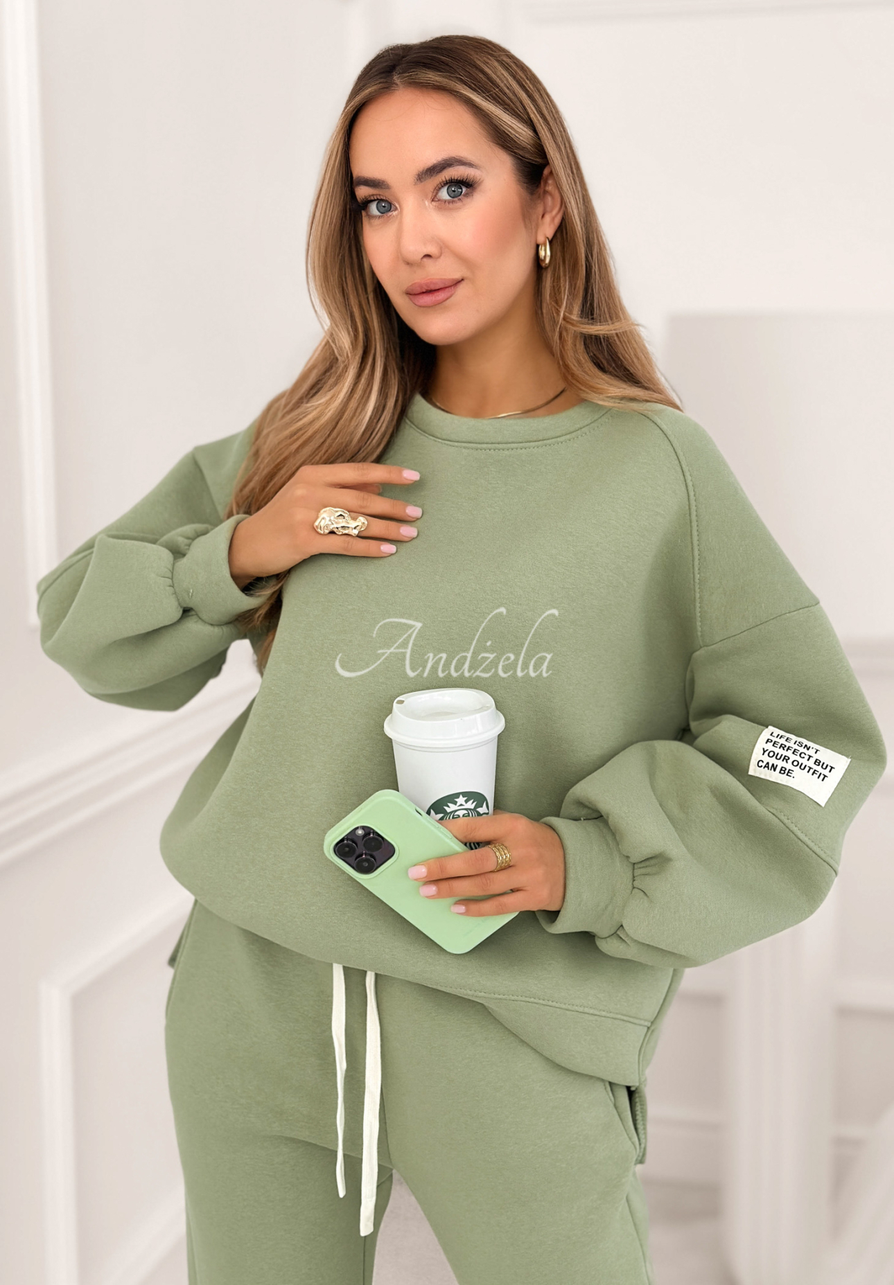 Baumwoll-Trainingsanzug Fits Me Perfectly salbeigrün