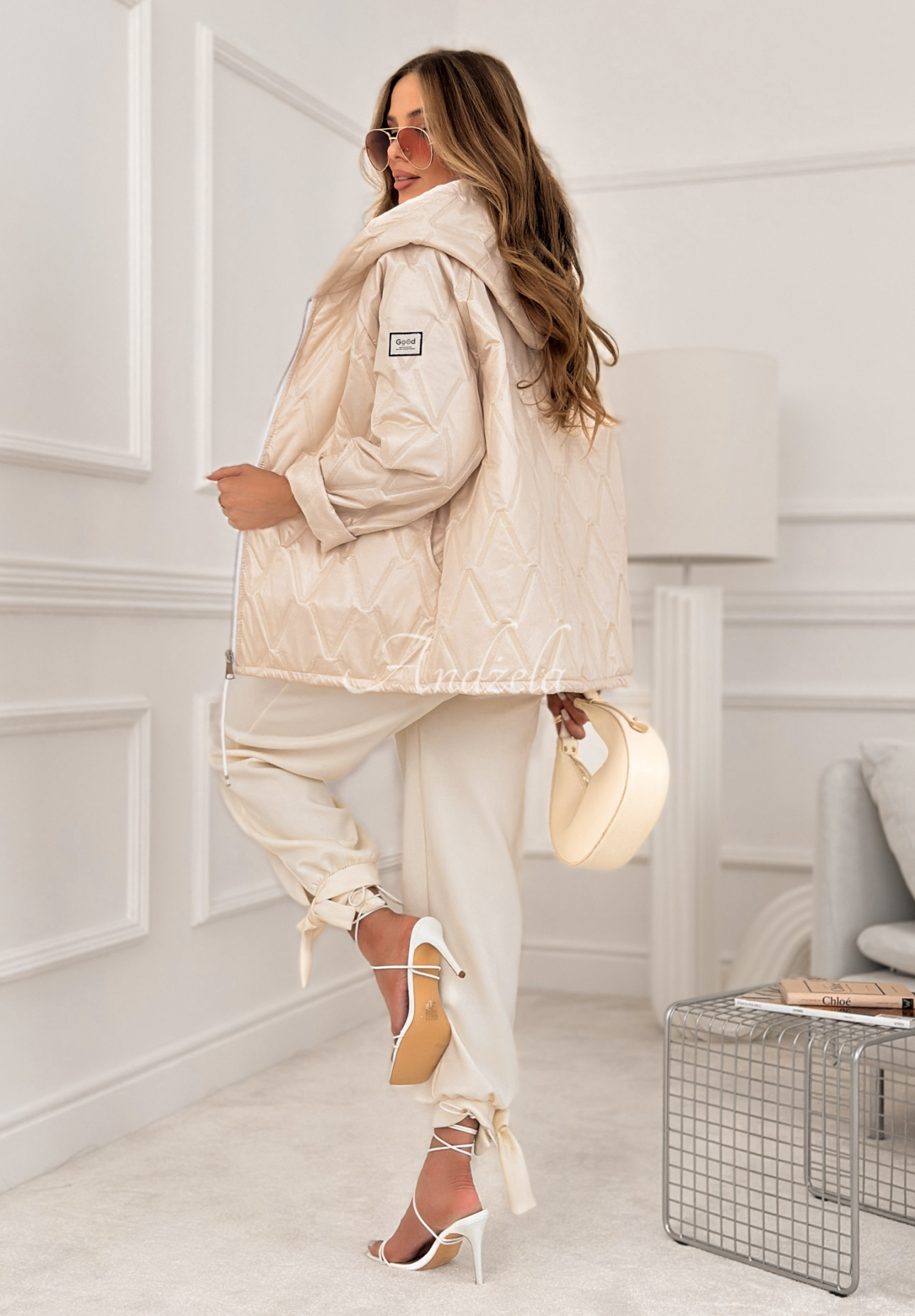 Springtime Starts short quilted jacket with hood, beige