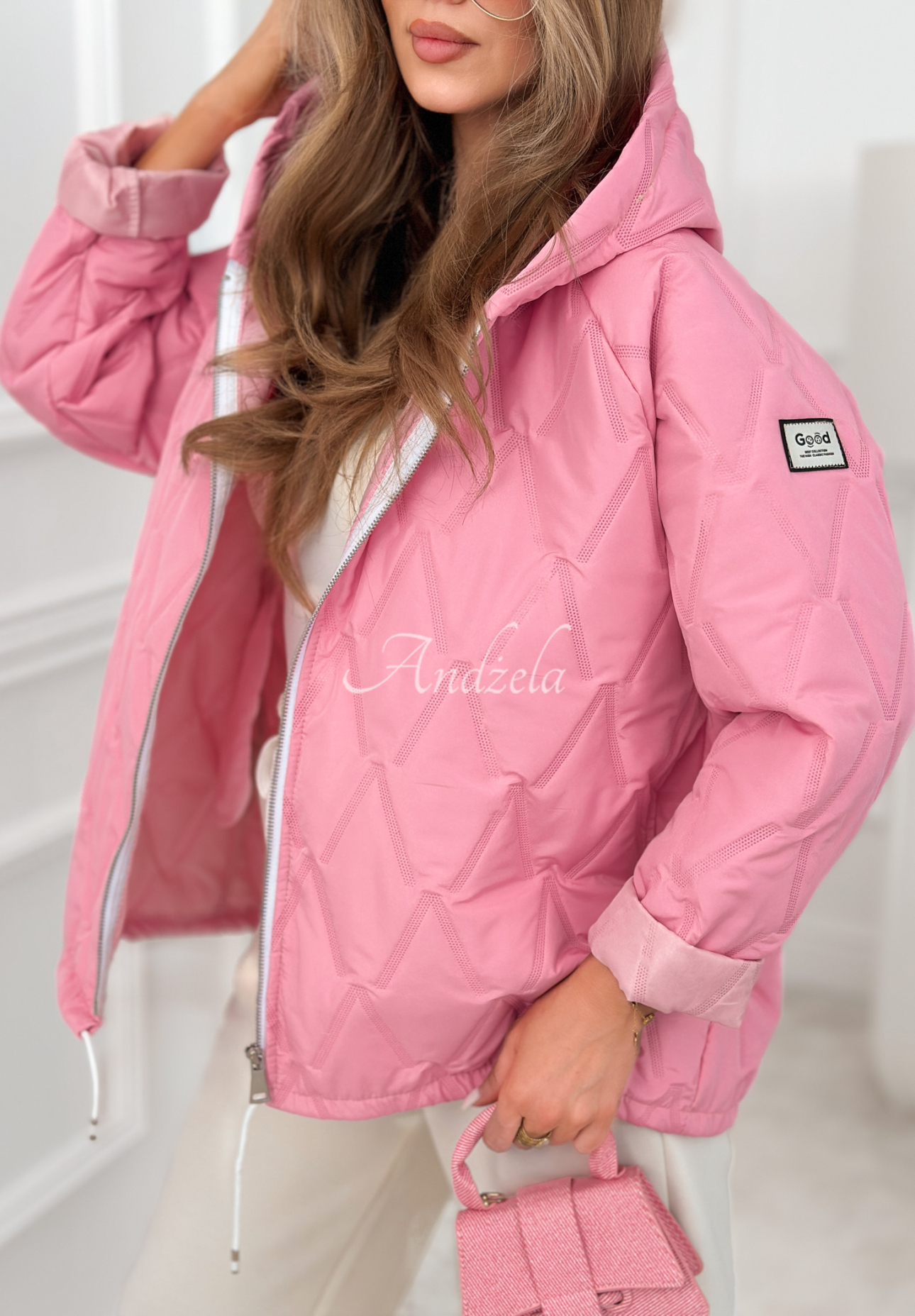 Kurze Steppjacke mit Kapuze Springtime Starts Rosa