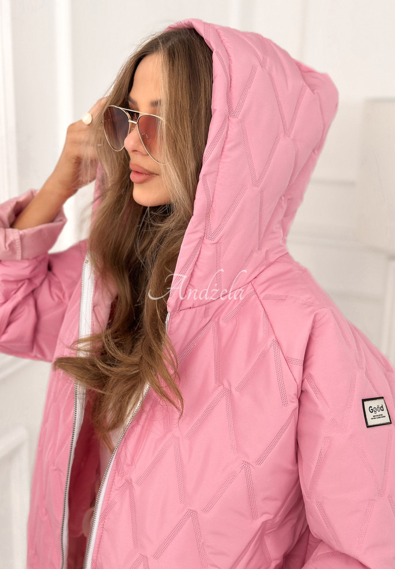 Springtime Starts short quilted jacket with hood, pink