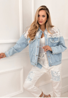Jeans Jacke z koronką Covered In Flowers Hellblau