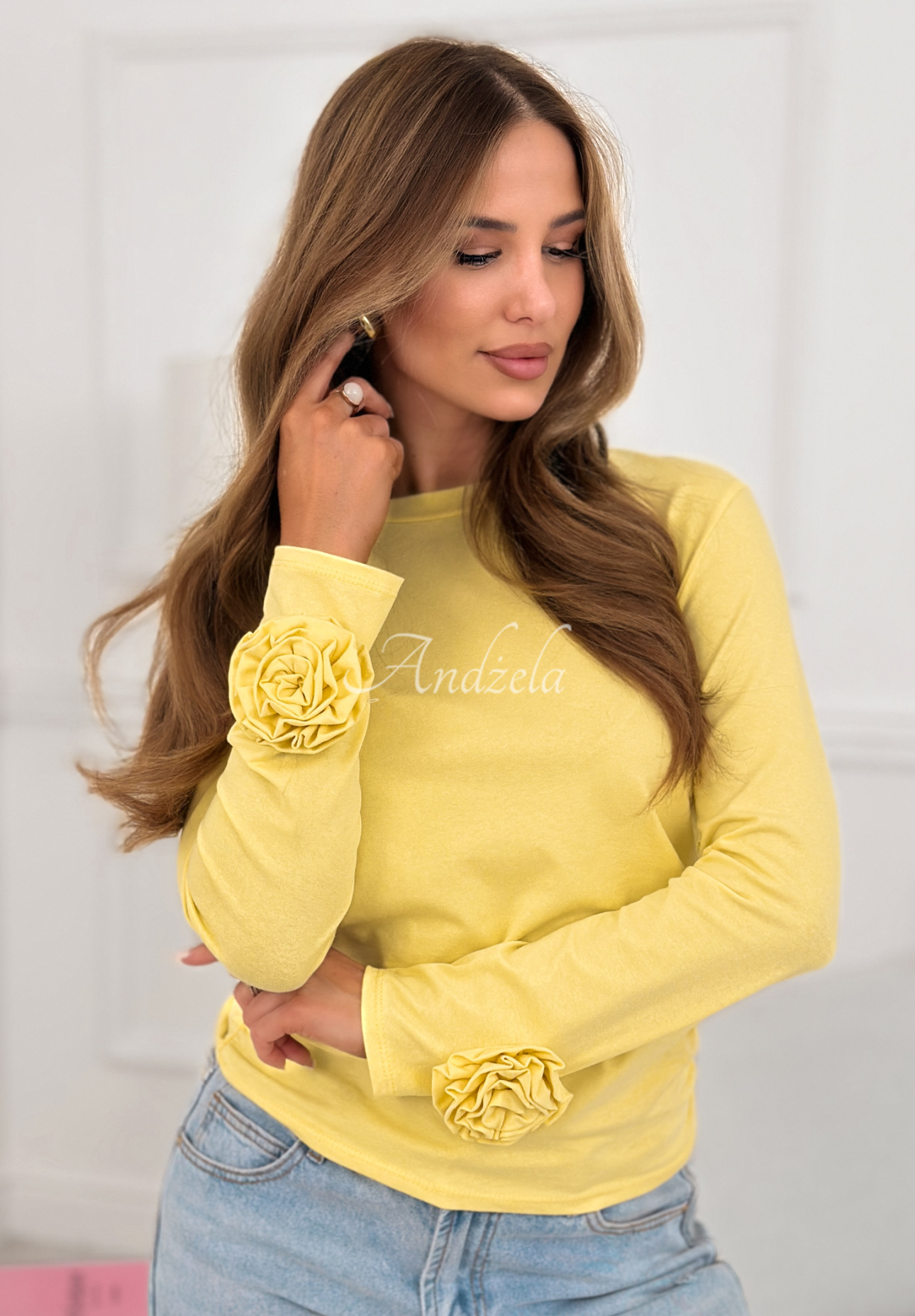 Come With Me yellow cotton blouse with roses