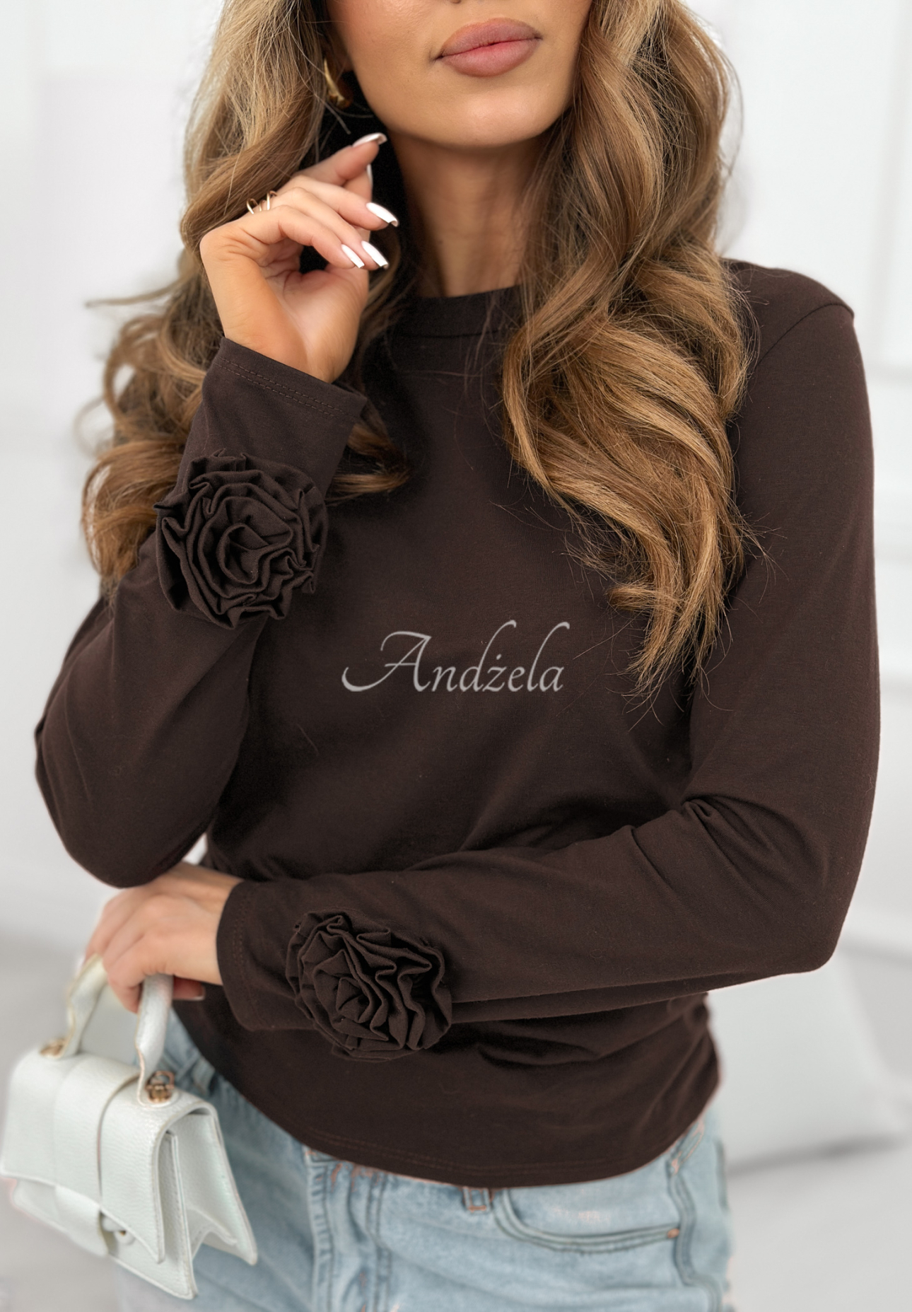 Baumwollbluse mit Rosen Come With Me Schokoladenbraun