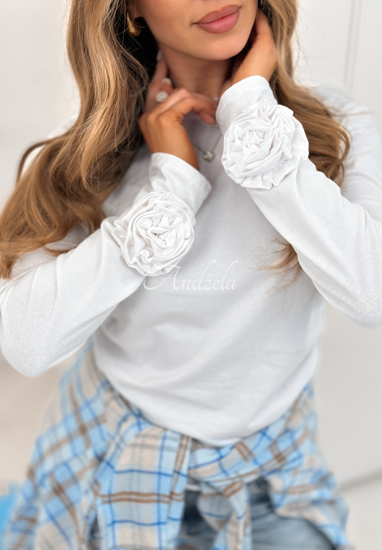 Baumwollbluse mit Rosen Come With Me Weiß