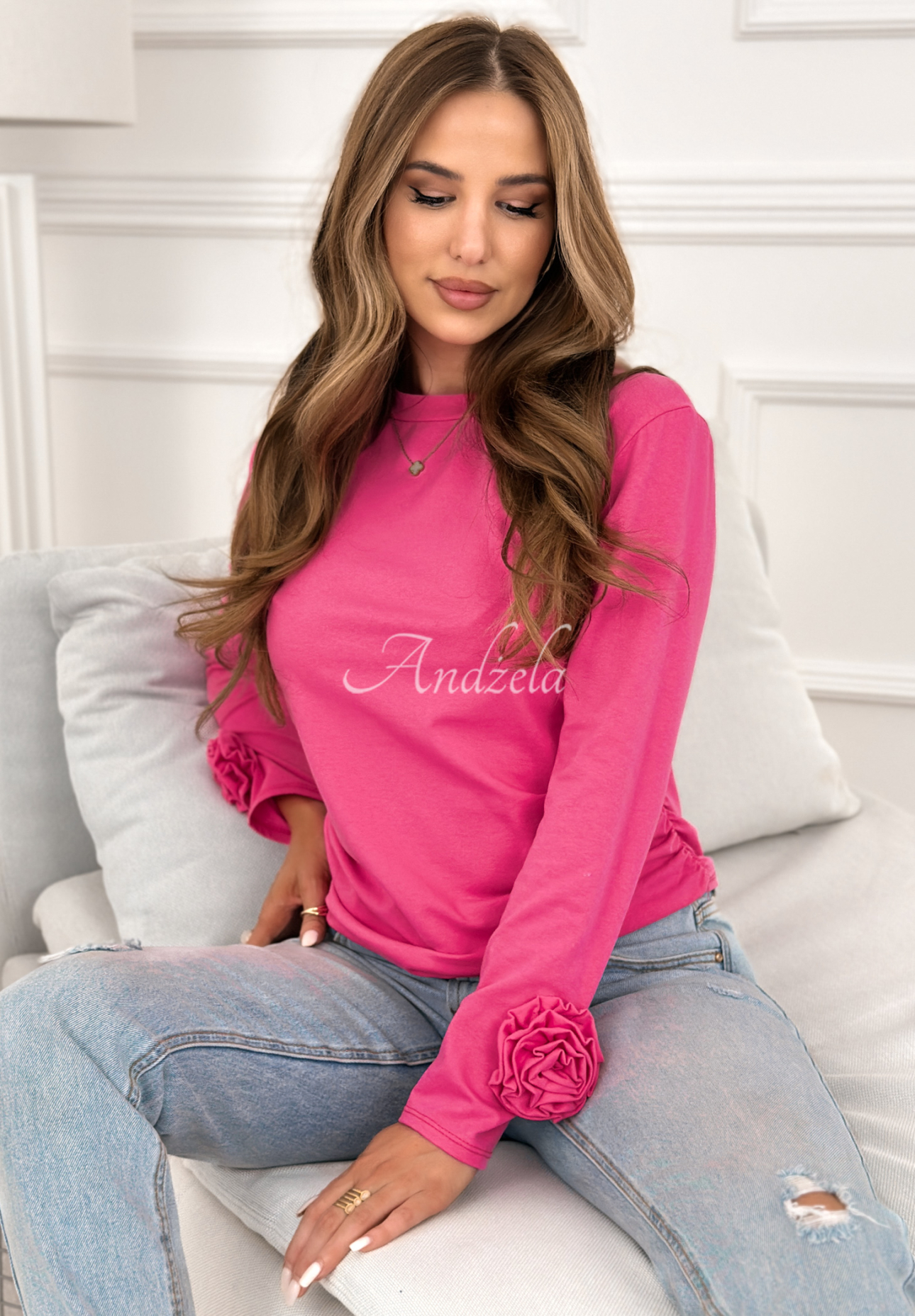 Baumwollbluse mit Rosen Come With Me Rosa