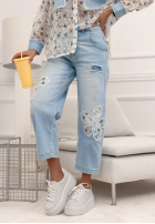 Hose Jeans mom fit z haftami Flowery Gifts Hellblau