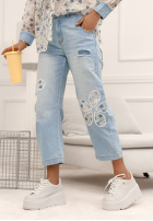 Hose Jeans mom fit z haftami Flowery Gifts Hellblau