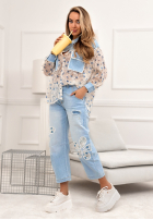 Hose Jeans mom fit z haftami Flowery Gifts Hellblau