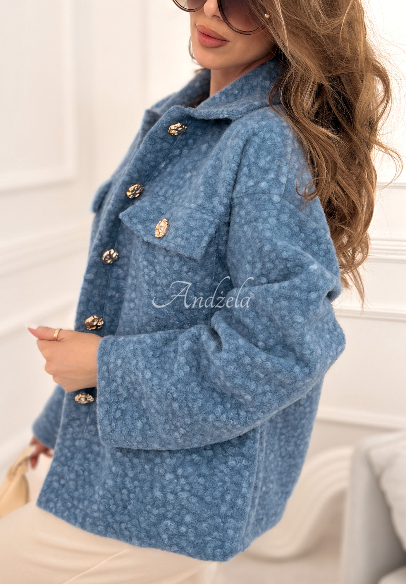 Kurze Jacke aus Lemmfellimitat Warming Up Blau