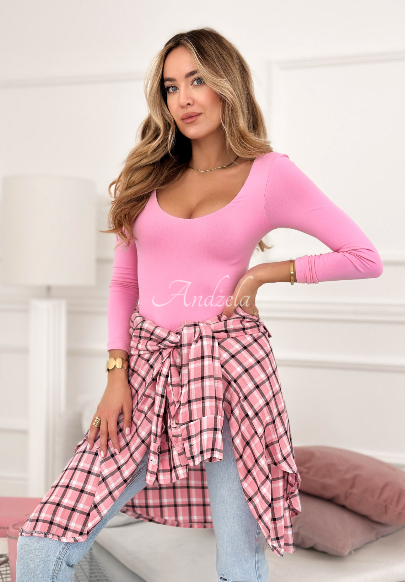 Viskose-Hemd mit kariertem Muster Defined By You Rosa