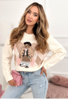 Pullover w romby z misiem Lady Bear Ecru