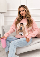 Sweter w romby z misiem Lady Bear pudrowy róż
