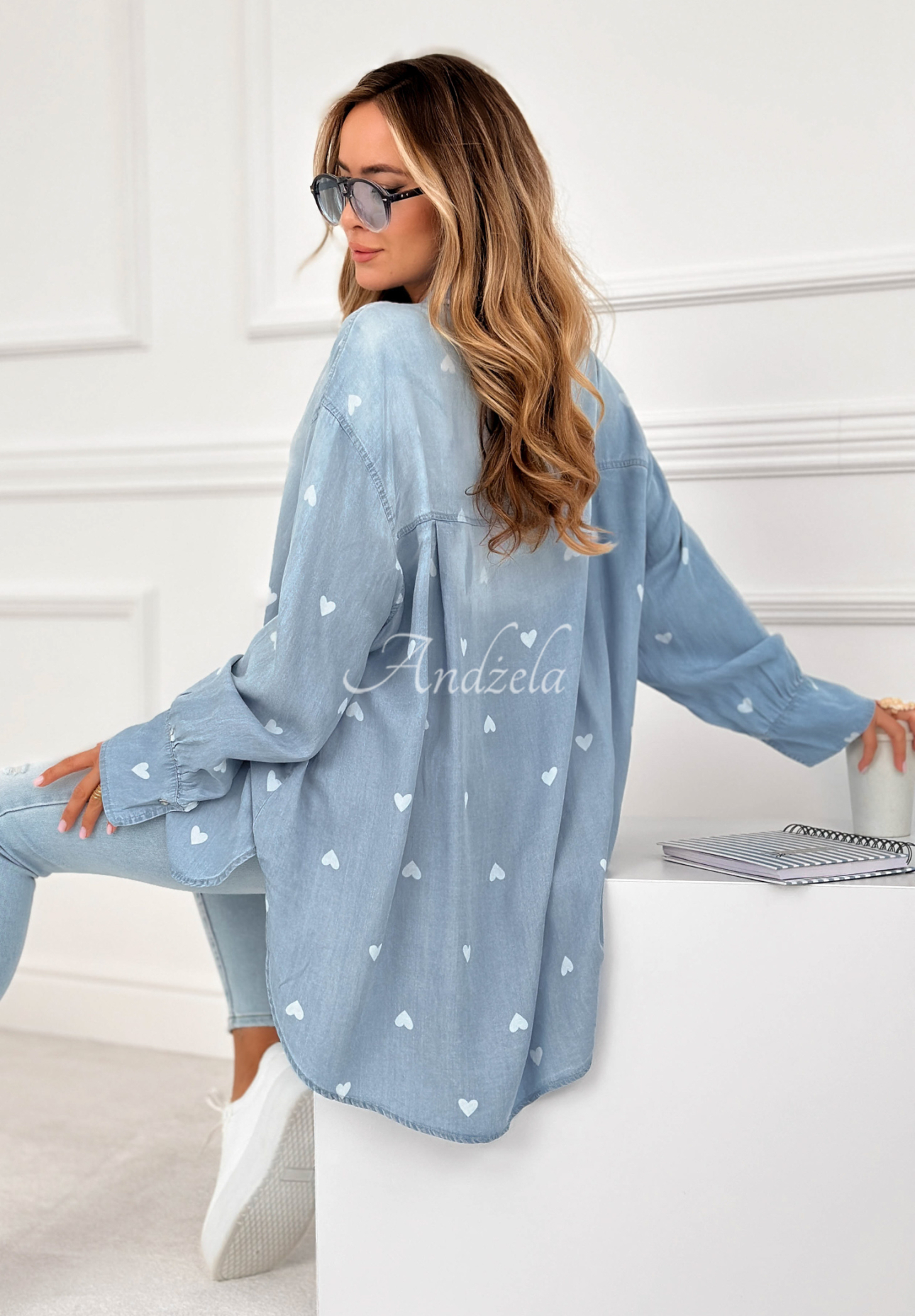 Denim-Hemd mit Herzmuster Sweet Little Hearts Hellblau