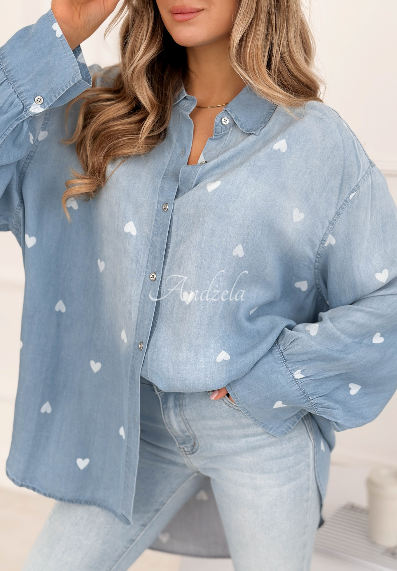 Denim-Hemd mit Herzmuster Sweet Little Hearts Hellblau