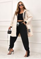 Długa pikowana Jacke z kapturem For The Season Beige