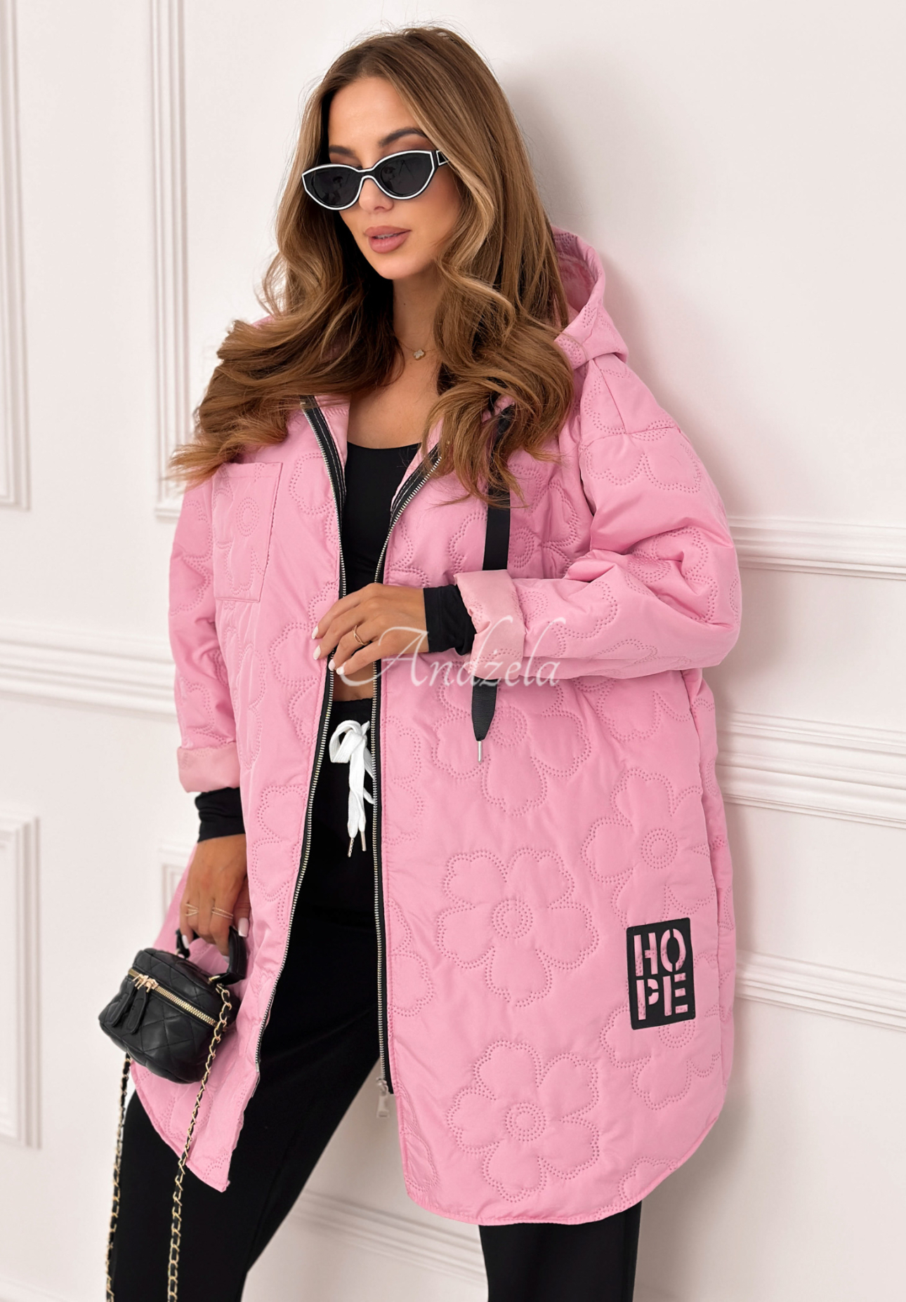 Lange Steppjacke mit Kapuze For The Season Rosa