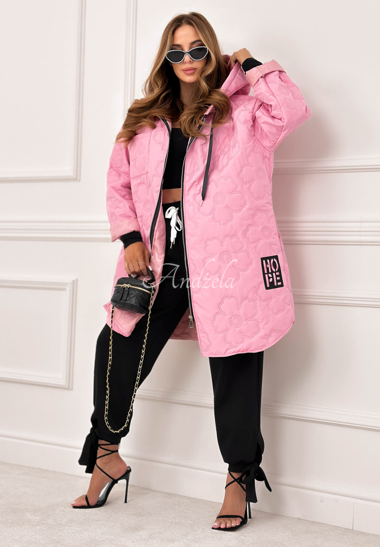 Lange Steppjacke mit Kapuze For The Season Rosa