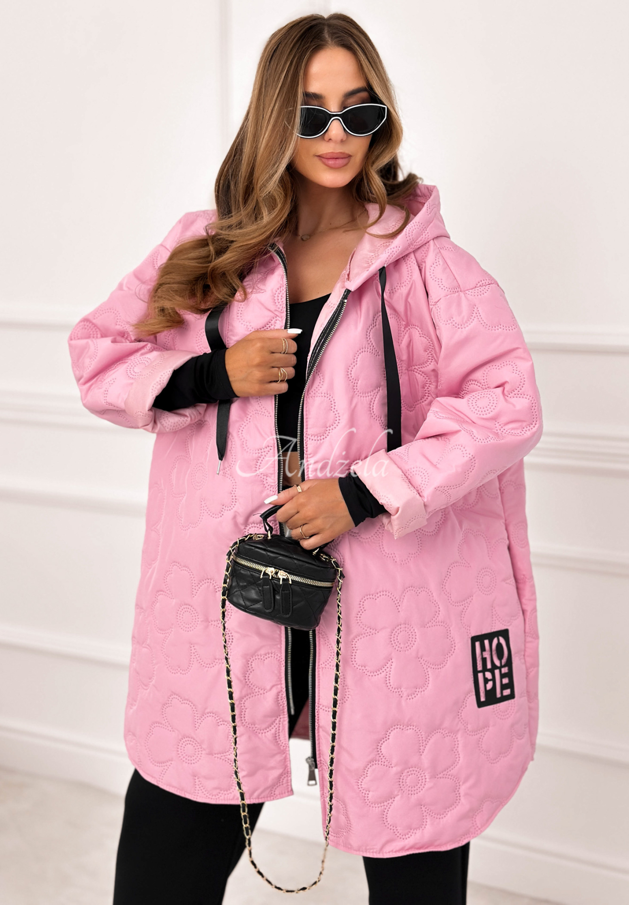 Lange Steppjacke mit Kapuze For The Season Rosa