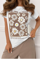 T-Shirt z nadrukiem Golden Wildflowers Weiß