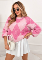 Miękki Pullover w romby Strawberry Smoothie Rosa