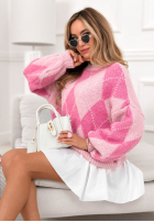 Miękki Pullover w romby Strawberry Smoothie Rosa