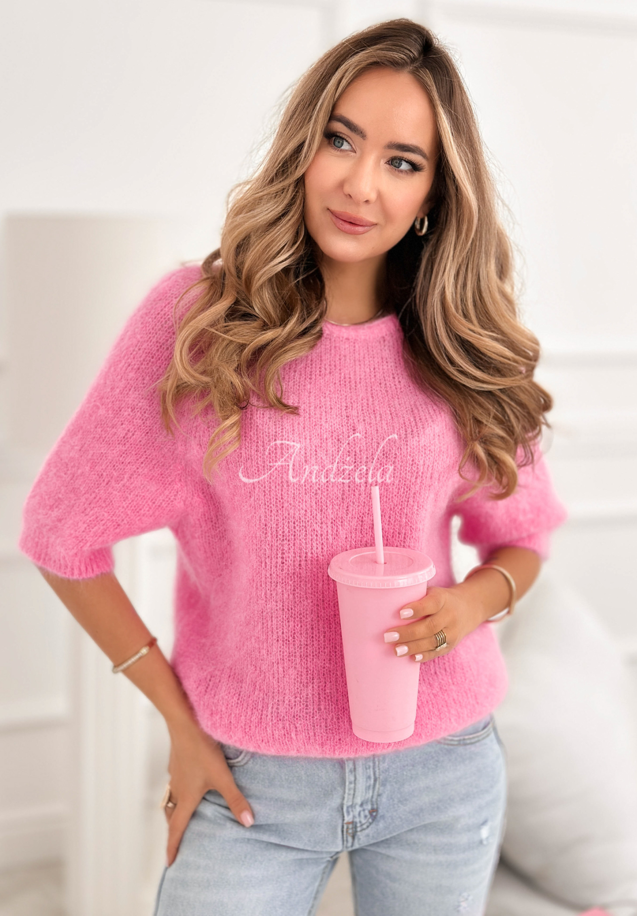 Weicher Mohairpullover One More Hug Rosa