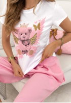 T-Shirt z nadrukiem Angel Bear biało-Rosa