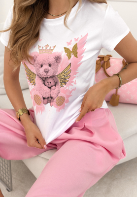 Baumwoll-T-Shirt mit Aufdruck Angel Bear weiß-Rosa
