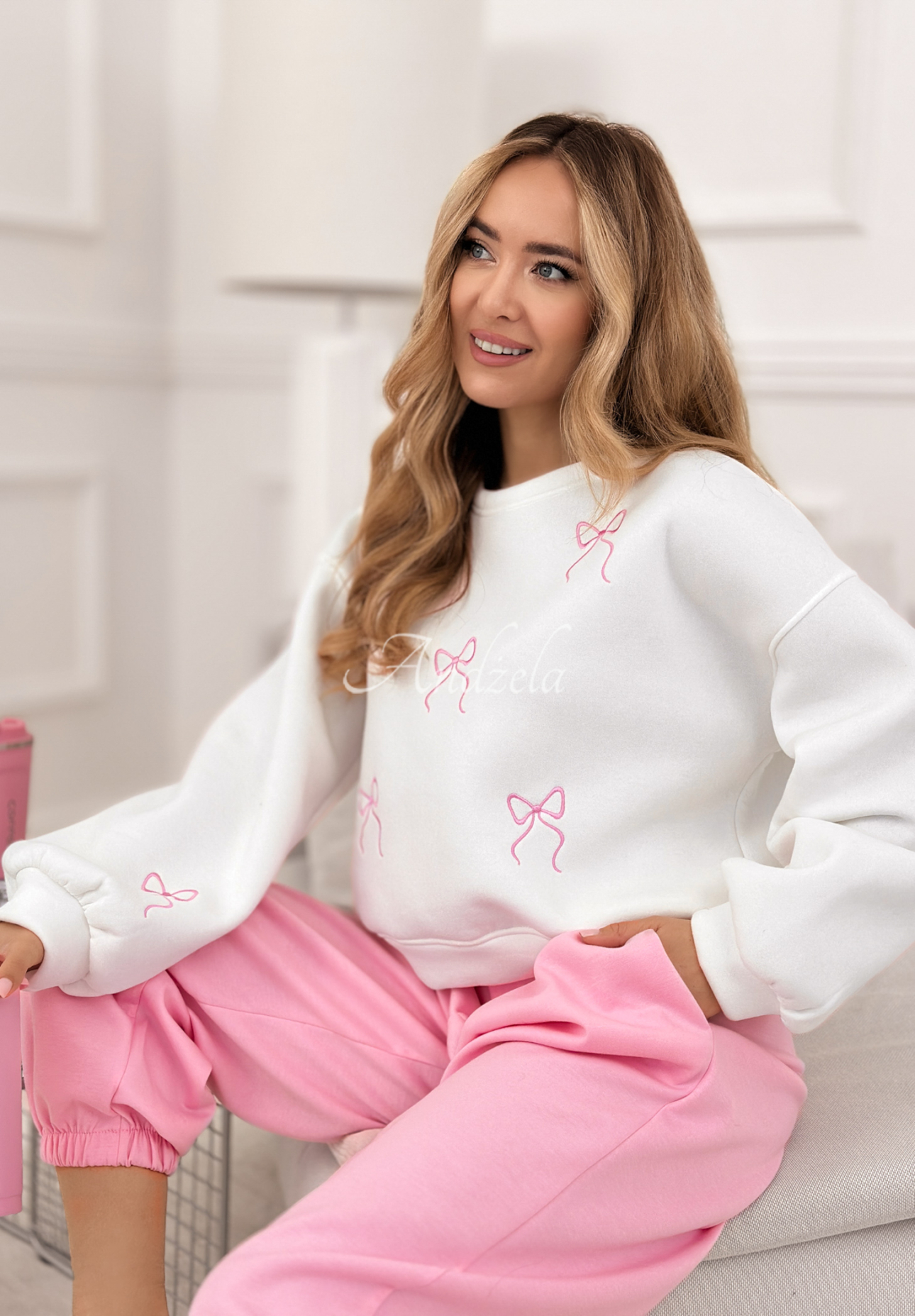 Baumwoll-Sweatshirt mit gestickten Schleifen Bows Again Weiß